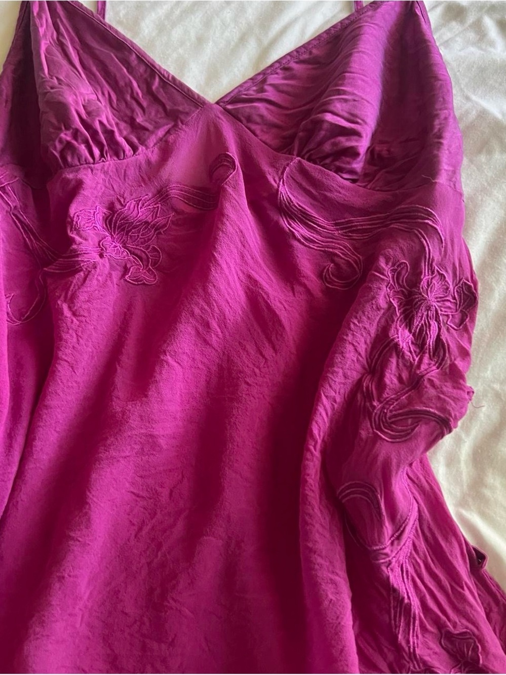 Victoria’s Secret Silk Fuchsia Embroidered Floral Side Tie Up Slip Cami Top
